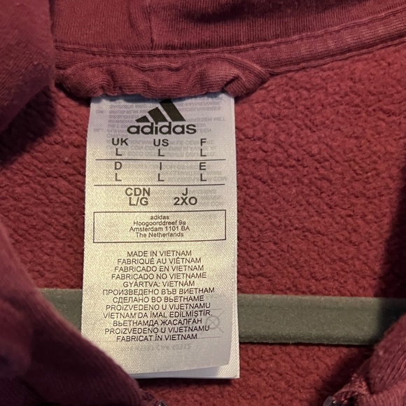 Adidas Burgundy Zip-Up Hoodie with White Accents - Picture 3 of 6